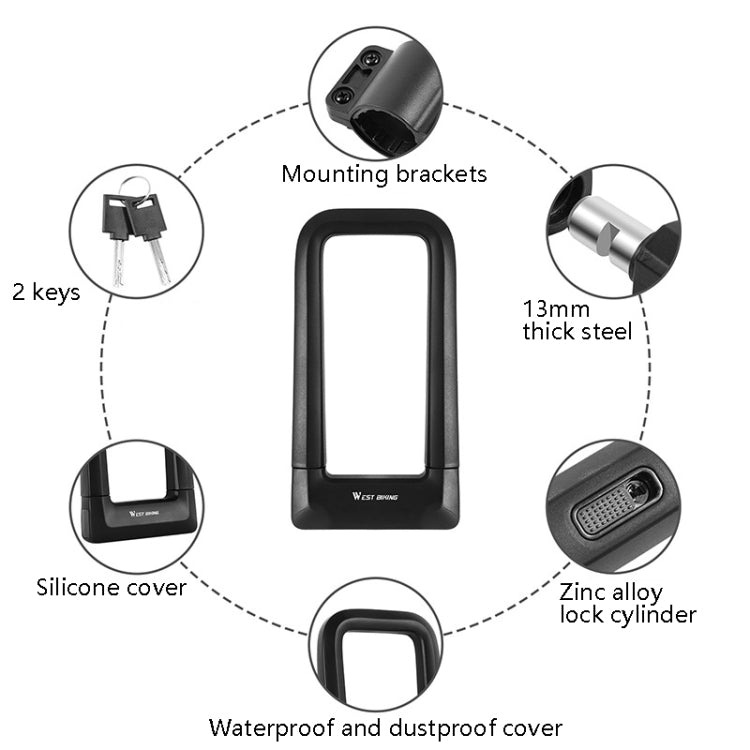 Lucchetto per bicicletta con lucchetto a forma di U in silicone West Biking Lucchetto con chiave in lega anti-collisione impermeabile universale, Key Lock