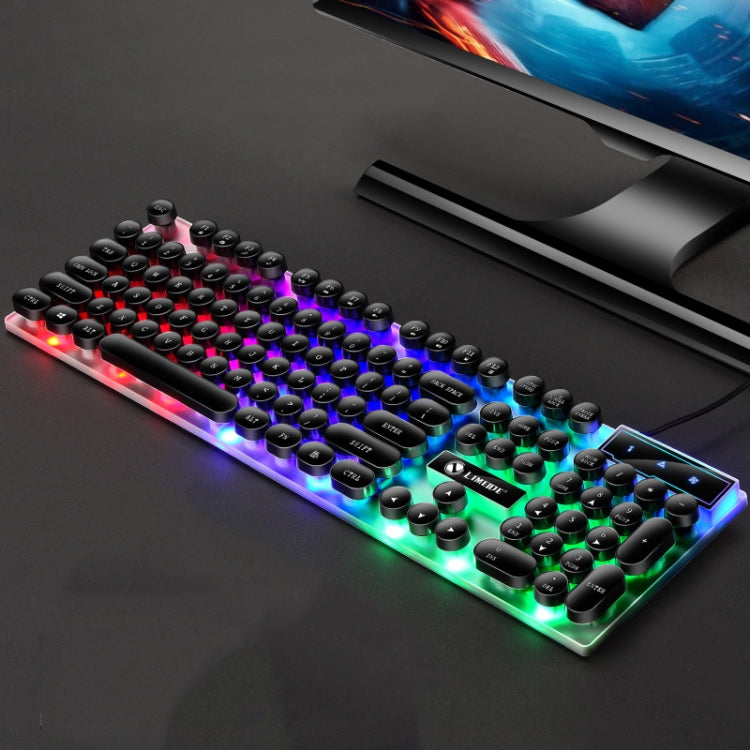 LIMEIDE GTX300 Tastiera mouse cablata USB con cappuccio rotondo retrò da 104 tasti, lunghezza cavo: 1,4 m, Punk Single Keyboard White, Punk Single Keyboard  Black, Punk Set White, Punk Set Black