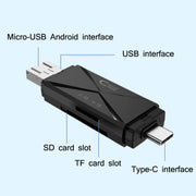 YH-109 SD/TF/Type-C/Micro USB/USB Computer PC Telefono cellulare Lettore di schede OTG