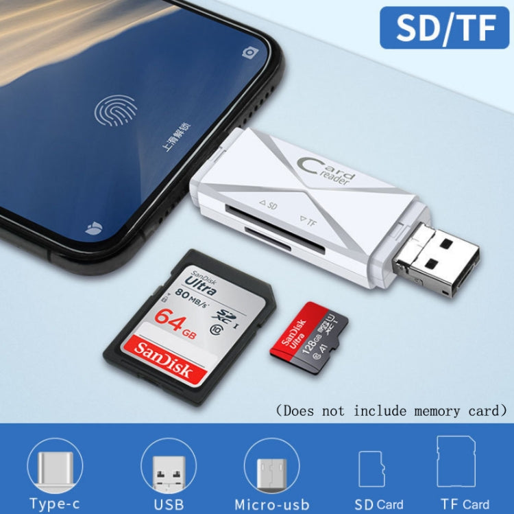 YH-109 SD/TF/Type-C/Micro USB/USB Computer PC Telefono cellulare Lettore di schede OTG