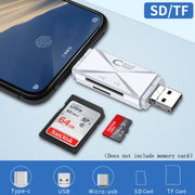 YH-109 SD/TF/Type-C/Micro USB/USB Computer PC Telefono cellulare Lettore di schede OTG
