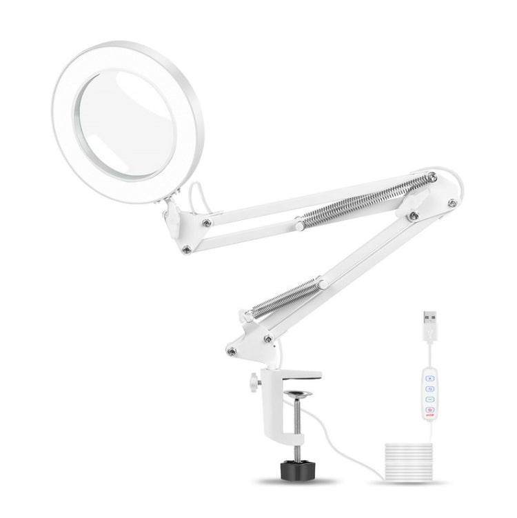 USB Desktop LED Ring Light Welding Auxiliary Magnifying Glass Lighting Desk Lamp, USB (White)