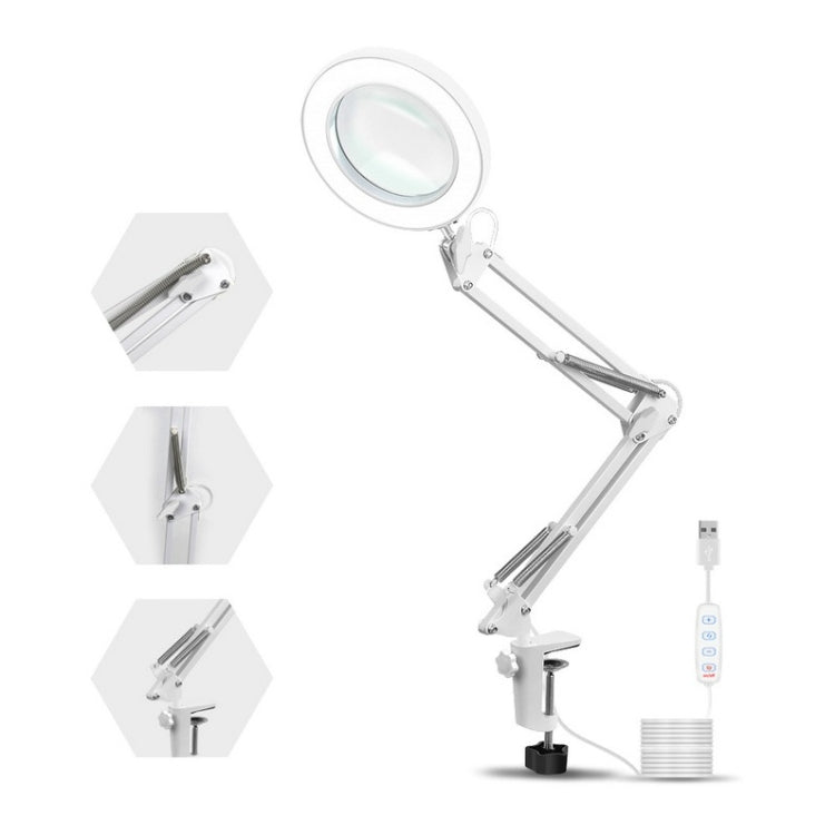 USB Desktop LED Ring Light Welding Auxiliary Magnifying Glass Lighting Desk Lamp, USB (White)