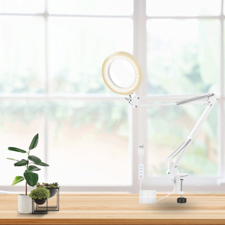 USB Desktop LED Ring Light Welding Ausiliario Lampada da scrivania con illuminazione a lente d'ingrandimento, USB (White)