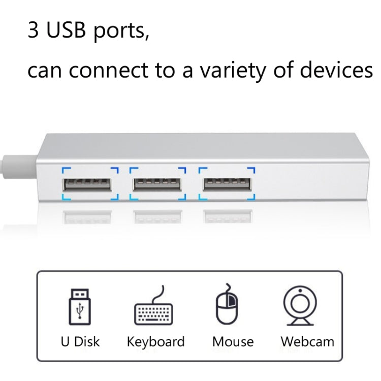 Hub USB 3.0 con 3 porte e porta RJ45 Ethernet