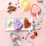 Stampo per gelato per ghiaccioli in silicone per uso domestico da 3 pezzi con coperchio, Grape, Strawberry, Flying Saucer, Rocket, Strawberry + Grape, Flying Saucer + Rocket