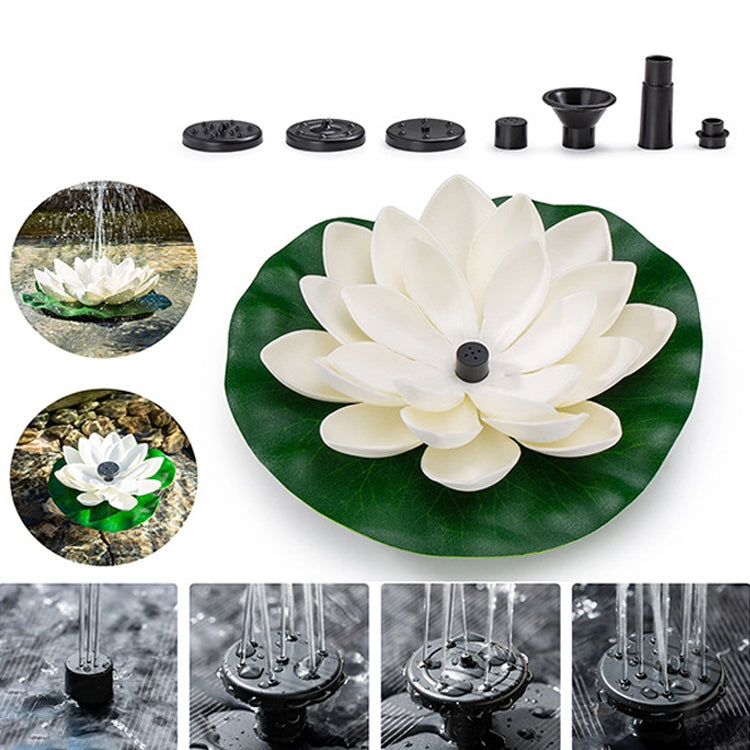 Fontana solare con vista galleggiante, scena dell'acqua della piscina da giardino, stile fiore foglia di loto, consegna casuale dei colori, Lotus Leaf Flower Solar Fountain