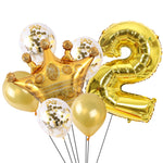 2 pezzi compleanno bambino bambini corona dorata pellicola in alluminio numero palloncino set decorazione scena di matrimonio
