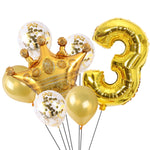 2 pezzi compleanno bambino bambini corona dorata pellicola in alluminio numero palloncino set decorazione scena di matrimonio