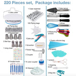 220 in 1 giradischi per torte set di ugelli per decorare strumenti da forno set di stampi per fondente, 220 PCS/Set