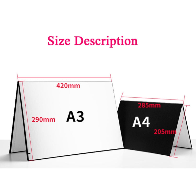 2 PCS 3-in-1 Riflettente Bordo Bianco + Nero + Argento A4 Cartone Pieghevole Diffusore di Luce, 3-in-1 A4 Cardboard