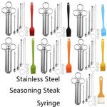 Set di aghi per tacchino con siringa per bistecca con condimento in acciaio inossidabile con spazzola in silicone per la pulizia, 11 in 1 (Red ), 11 in 1 (Black ), 11 in 1 (Blue), 11 in 1 (Green), 11 in 1 (Orange ), 11 in 1 (Yellow )                   ...