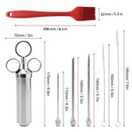 Set di aghi per tacchino con siringa per bistecca con condimento in acciaio inossidabile con spazzola in silicone per la pulizia, 11 in 1 (Red ), 11 in 1 (Black ), 11 in 1 (Blue), 11 in 1 (Green), 11 in 1 (Orange ), 11 in 1 (Yellow )                   ...