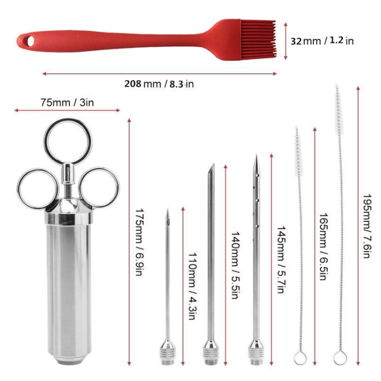 Set di aghi per tacchino con siringa per bistecca con condimento in acciaio inossidabile con spazzola in silicone per la pulizia, 11 in 1 (Red ), 11 in 1 (Black ), 11 in 1 (Blue), 11 in 1 (Green), 11 in 1 (Orange ), 11 in 1 (Yellow )                   ...