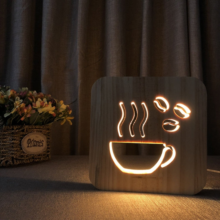 FS-T1879W Lampada da tavolo in legno LED da caffè 3D da 2,5 W per camera da letto, Coffee