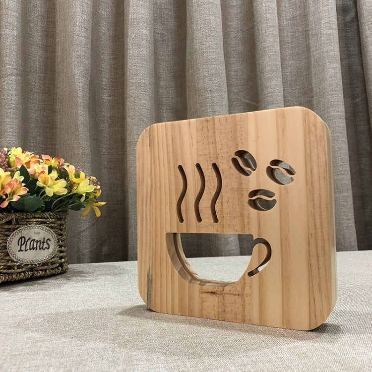 FS-T1879W Lampada da tavolo in legno LED da caffè 3D da 2,5 W per camera da letto, Coffee