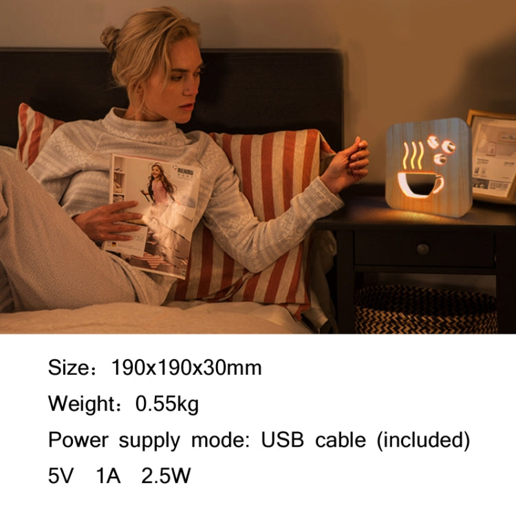 FS-T1879W Lampada da tavolo in legno LED da caffè 3D da 2,5 W per camera da letto, Coffee