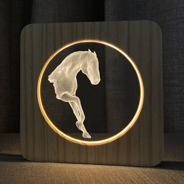 FS-A3762W Lampada da tavolo in legno 3D cavallo Lampada da notte per camera da letto, Horse