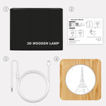 FS-A2821-02W Lampada da tavolo a LED in legno massello USB a forma di Torre Eiffel Luce notturna a LED, Eiffel Tower