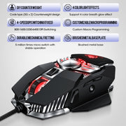 T-WOLF V10 Interfaccia USB 7 pulsanti Mouse da gioco cablato da 6400 DPI Programmazione macro personalizzata Mouse da gioco con luce respiratoria a 4 colori, Lunghezza cavo: 1,5 m