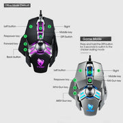 T-WOLF V10 Interfaccia USB 7 pulsanti Mouse da gioco cablato da 6400 DPI Programmazione macro personalizzata Mouse da gioco con luce respiratoria a 4 colori, Lunghezza cavo: 1,5 m