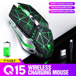 Mouse da gioco da ufficio silenzioso ricaricabile wireless T-WOLF Q15 a 6 pulsanti 1600 DPI con luce respiratoria a 7 colori