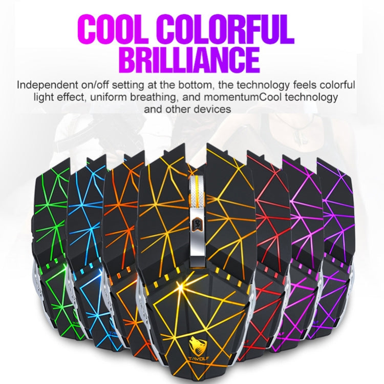 Mouse da gioco da ufficio silenzioso ricaricabile wireless T-WOLF Q15 a 6 pulsanti 1600 DPI con luce respiratoria a 7 colori