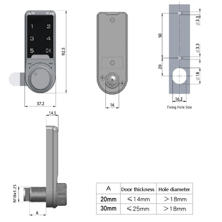 Armadietto in acciaio con foro aperto Armadietto per schedari Serratura elettronica Cassetto Cassetta postale Serratura con password per porta dell'armadietto della palestra, 20mm, 30mm