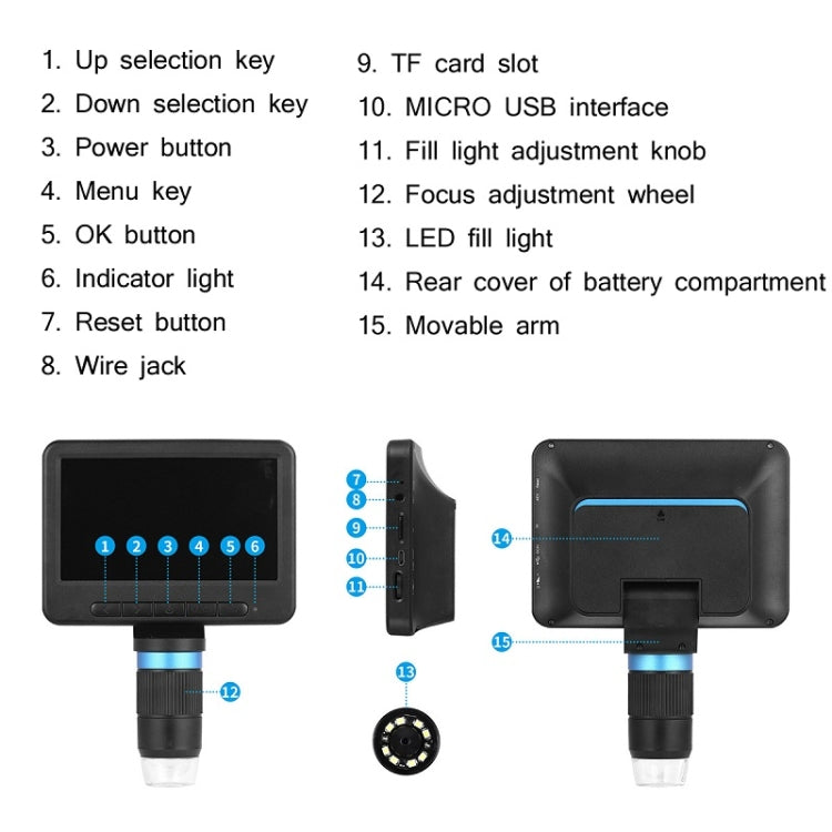 Microscopio elettronico 5 pollici 1080P HD USB con LED