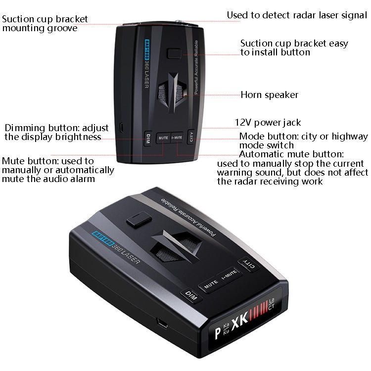 RAD1000 Tachimetro radar laser per auto Radar di velocità mobile per auto Cane elettronico, RAD1000