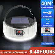Luce di campeggio 100W 37 LED con ricarica USB e solare