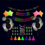 Decorazioni per feste fluorescenti Lettere fluorescenti Compleanno Tirare bandiera Torta Inserto Set di palloncini, 54 In 1, 43 In 1