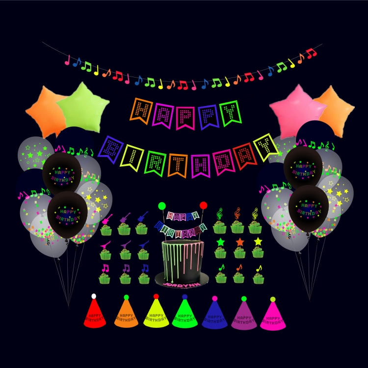 Decorazioni per feste fluorescenti Lettere fluorescenti Compleanno Tirare bandiera Torta Inserto Set di palloncini, 54 In 1, 43 In 1