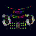 Decorazioni per feste fluorescenti Lettere fluorescenti Compleanno Tirare bandiera Torta Inserto Set di palloncini, 54 In 1, 43 In 1