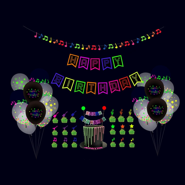 Decorazioni per feste fluorescenti Lettere fluorescenti Compleanno Tirare bandiera Torta Inserto Set di palloncini, 54 In 1, 43 In 1