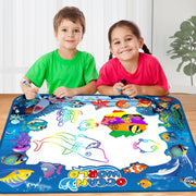 6614 Tappetino per graffiti magici in tela per disegni ad acqua per bambini, dimensioni: 100 x 80 cm, Blue Version, New Version