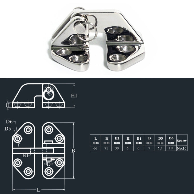 Cerniera a farfalla Accessori per navi in acciaio inossidabile 316, 70 x 68mm