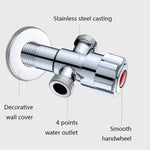 Valvola ad angolo di trafilatura galvanica da 2 pezzi in acciaio inossidabile con doppia uscita, maniglia singola, doppio controllo, 1 ingresso e 2 uscite, Plated, Drawing, Three Round Plated Cold Water, Three Round Plated Hot Water                    ...