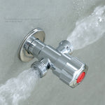 Valvola ad angolo di trafilatura galvanica da 2 pezzi in acciaio inossidabile con doppia uscita, maniglia singola, doppio controllo, 1 ingresso e 2 uscite, Plated, Drawing, Three Round Plated Cold Water, Three Round Plated Hot Water                    ...