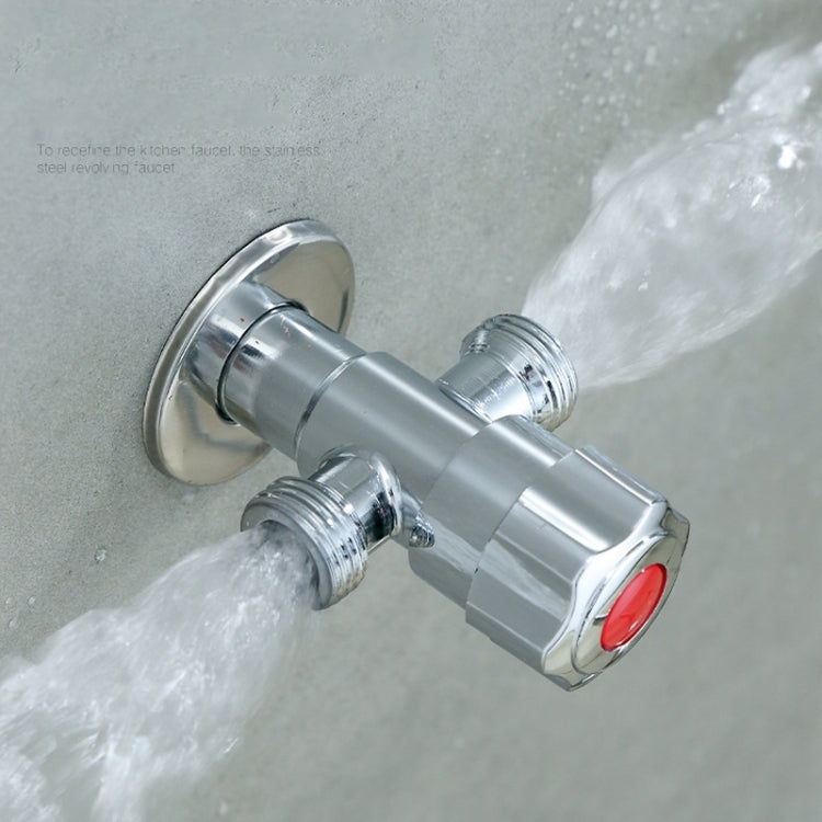 Valvola ad angolo di trafilatura galvanica da 2 pezzi in acciaio inossidabile con doppia uscita, maniglia singola, doppio controllo, 1 ingresso e 2 uscite, Plated, Drawing, Three Round Plated Cold Water, Three Round Plated Hot Water                    ...