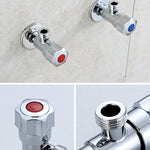 Valvola ad angolo di trafilatura galvanica da 2 pezzi in acciaio inossidabile con doppia uscita, maniglia singola, doppio controllo, 1 ingresso e 2 uscite, Plated, Drawing, Three Round Plated Cold Water, Three Round Plated Hot Water                    ...