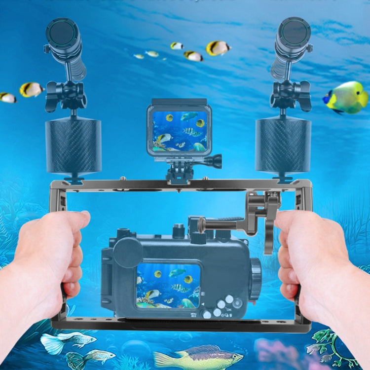 Immersione Dual Handheld Grip Staffa Stabilizzatore Estensione Telefono Morsetto Fotocamera Rig Cage Custodia subacquea per GoPro HERO9/8/7, Red, Black, Red Bracket + Shutter, Black Bracket + Shutter