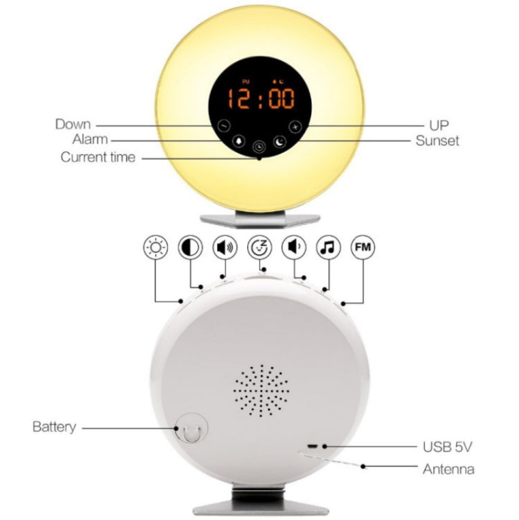 Sveglia con luce notturna simulata all'alba e al tramonto con radio FM, US Plug, EU Plug, UK Plug, AU Plug