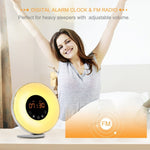 Sveglia con luce notturna simulata all'alba e al tramonto con radio FM, US Plug, EU Plug, UK Plug, AU Plug