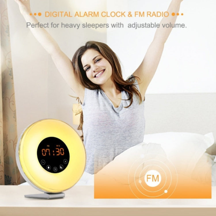 Sveglia con luce notturna simulata all'alba e al tramonto con radio FM, US Plug, EU Plug, UK Plug, AU Plug