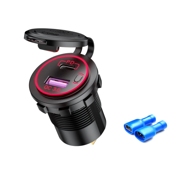 Caricabatterie USB modificato per auto moto nave PD impermeabile + ricarica rapida QC3.0, Blue Light With Terminal, Red Light With Terminal, Green Light With Terminal, Blue Light With 60cm Line, Red Light With 60cm Line, Green Light With 60cm Line