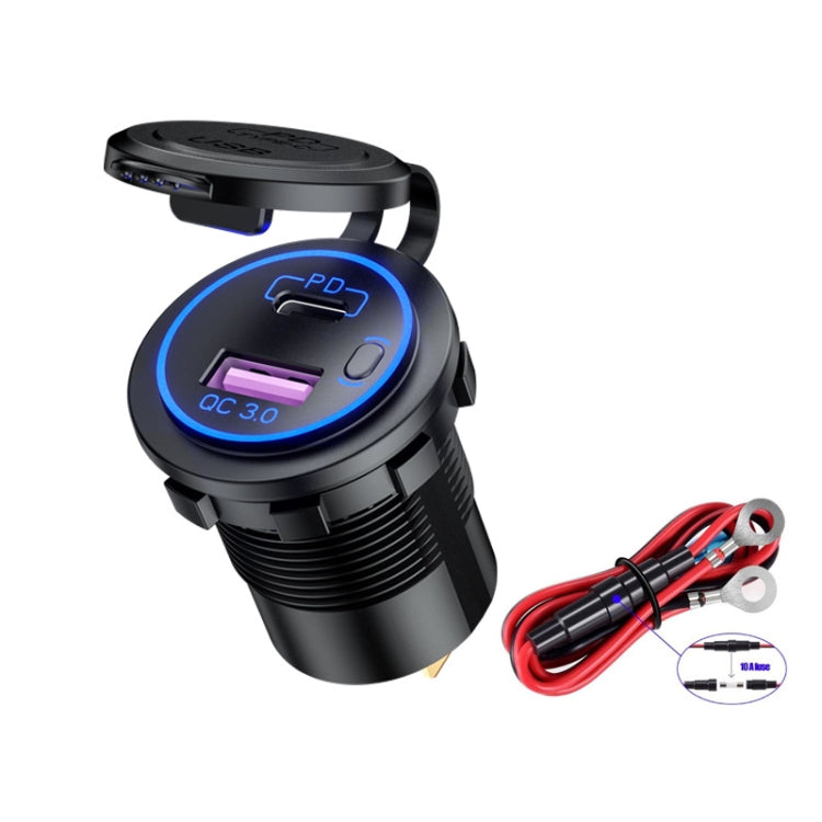 Caricabatterie USB modificato per auto moto nave PD impermeabile + ricarica rapida QC3.0, Blue Light With Terminal, Red Light With Terminal, Green Light With Terminal, Blue Light With 60cm Line, Red Light With 60cm Line, Green Light With 60cm Line