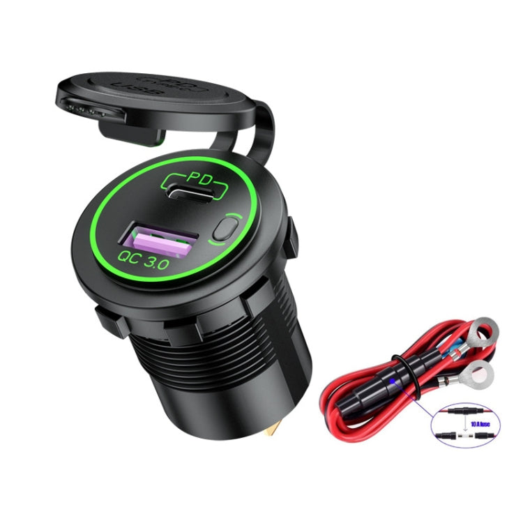 Caricabatterie USB modificato per auto moto nave PD impermeabile + ricarica rapida QC3.0, Blue Light With Terminal, Red Light With Terminal, Green Light With Terminal, Blue Light With 60cm Line, Red Light With 60cm Line, Green Light With 60cm Line