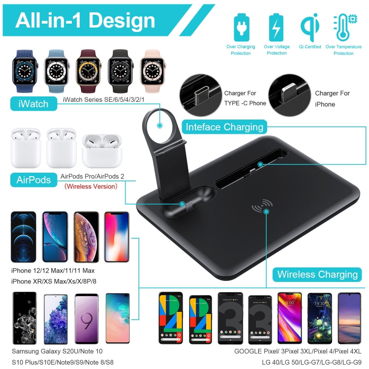 Base di ricarica wireless 4 in 1 per smartphone compatibili