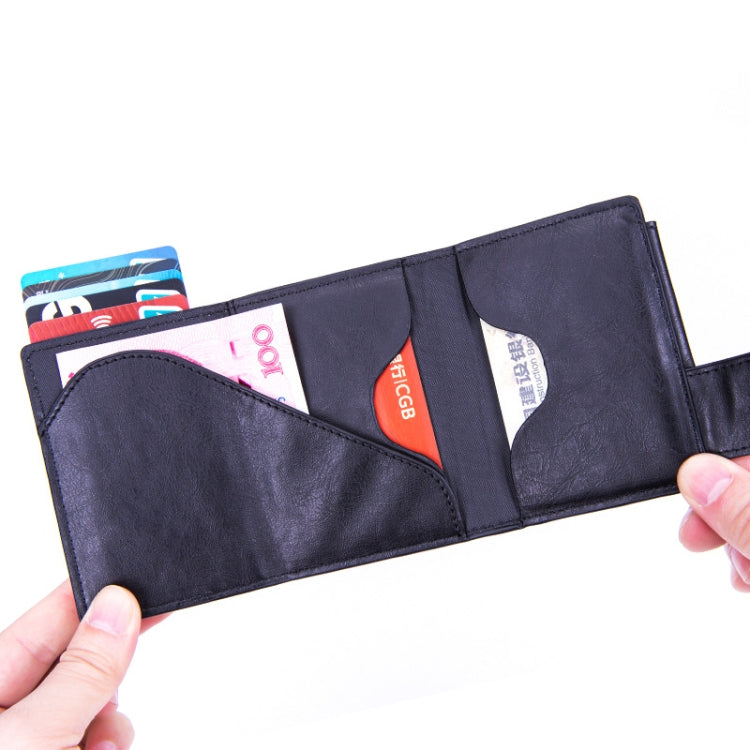 Portamonete antifurto in lega di alluminio Borsa per carte di credito in PU pop-up automatica anti-smagnetizzazione RFID